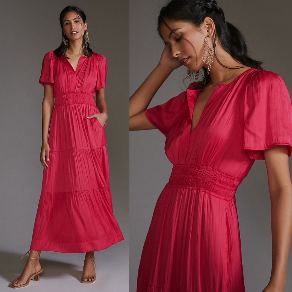 NWOT Anthropologie Somerset Silky Hot Pink Maxi Dress / 3X